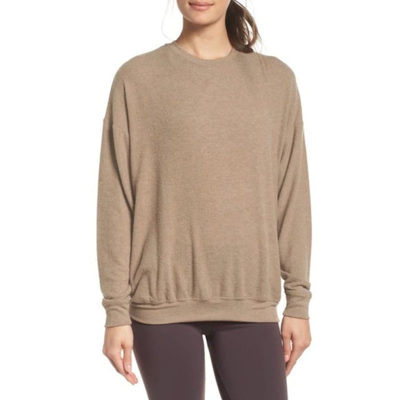 ALO Yoga Tops - ALO Soho Pullover Gravel Heather Beige W3295R